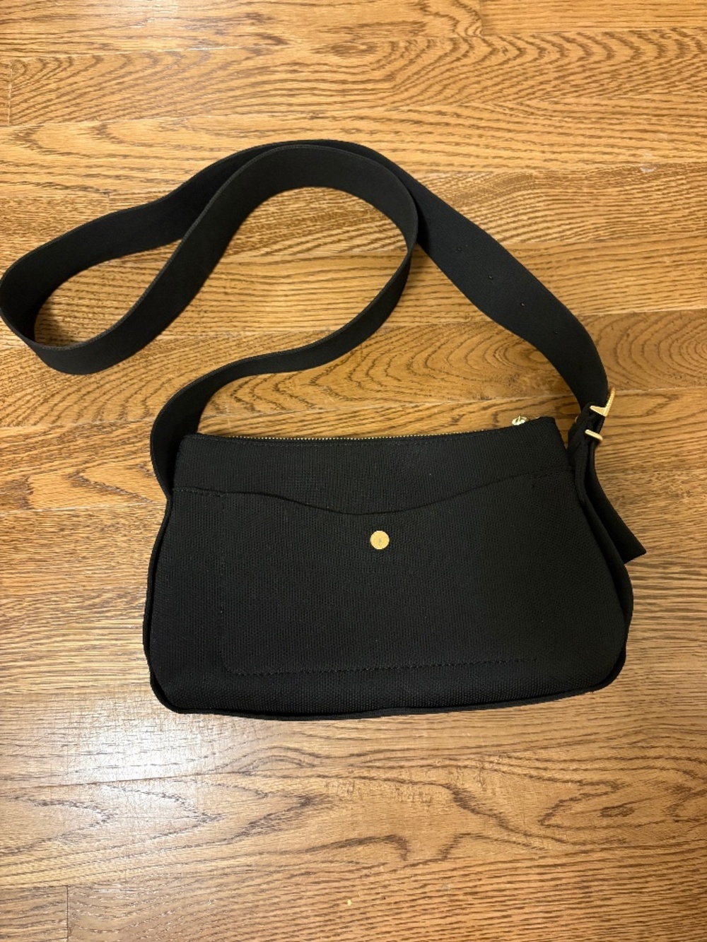 Cuyana Recycled Sling Bag Woven Knit Crossbody Purse Black Gold Hardware
